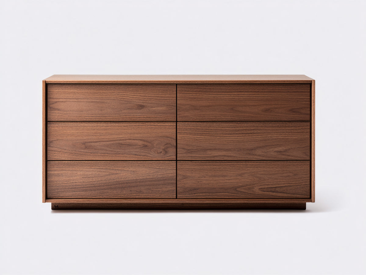 Cómoda de madera acabado marrón 160 x 45 x 75 cm - color marrón - diseño moderno con seis cajones