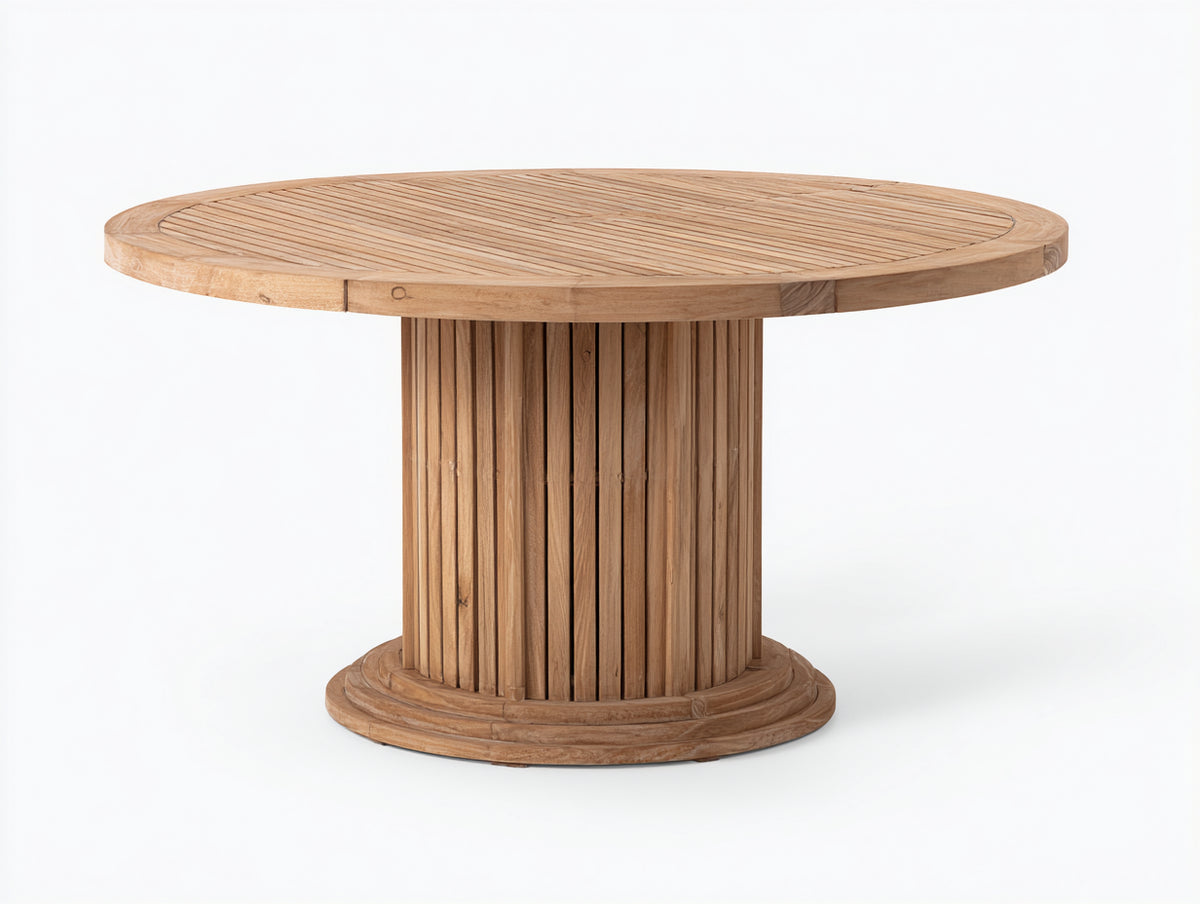 Mesa de jardín de madera 120x120x75 cm color madera natural - Diseño redondo moderno para exterior
