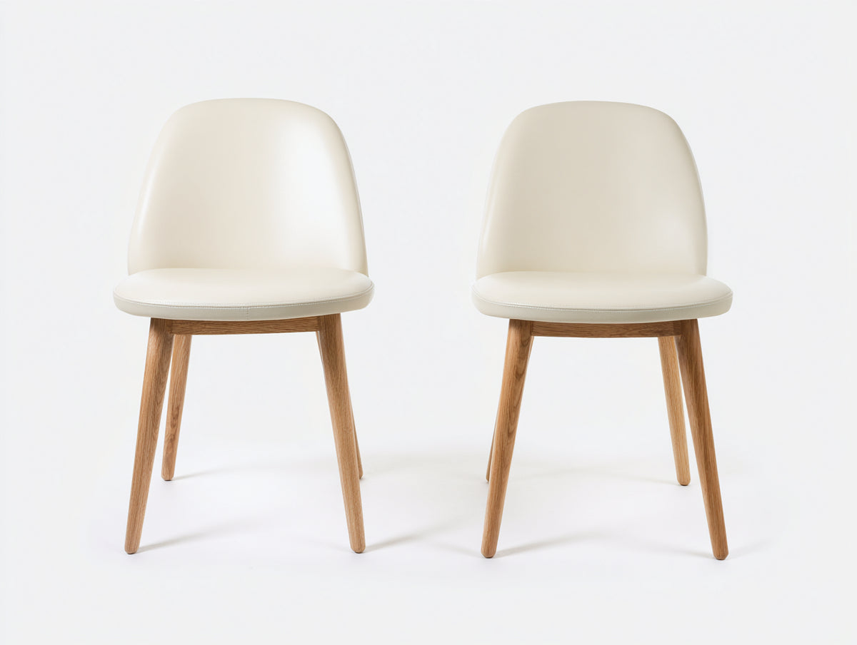 Sillas de comedor de piel sintética 55x60x80 cm - color blanco y madera natural - estilo moderno