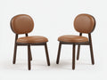 Sillas de comedor de madera y efecto cuero 49x55x82 cm - Marrón caramelo y nogal oscuro - Diseño moderno con respaldo redondeado