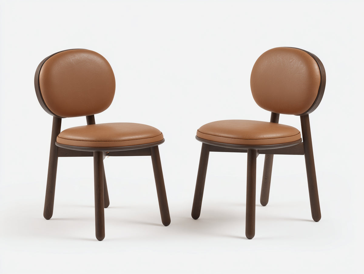 Sillas de comedor de madera y efecto cuero 49x55x82 cm - Marrón caramelo y nogal oscuro - Diseño moderno con respaldo redondeado