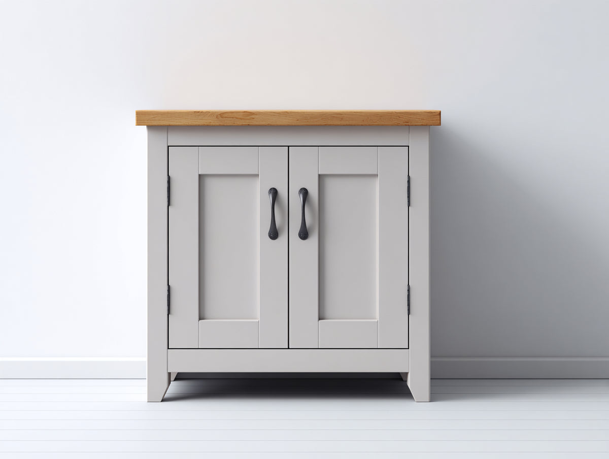 Aparadores de madera 90x40x105 cm - Gris y madera natural - Diseño moderno con 2 puertas