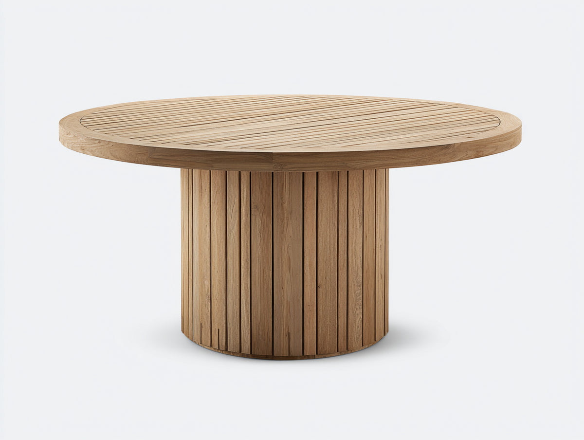 Mesa de jardín de madera natural redonda 120 x 120 x 75 cm - color madera natural - diseño moderno para exterior