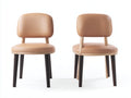 Sillas de comedor de piel sintética marrón claro y madera natural 55 x 60 x 82 cm - color marrón claro y madera natural - diseño moderno con respaldo acolchado
