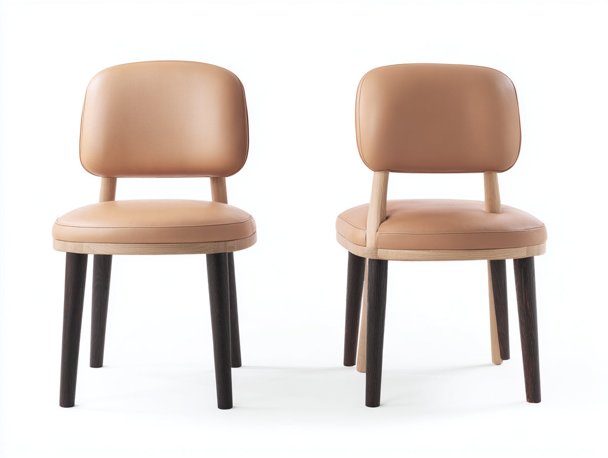 Sillas de comedor de piel sintética marrón claro y madera natural 55 x 60 x 82 cm - color marrón claro y madera natural - diseño moderno con respaldo acolchado