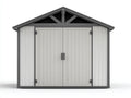 Caseta de jardín de madera 350x250x220 cm color gris y blanco - Cobertizo exterior con puertas dobles