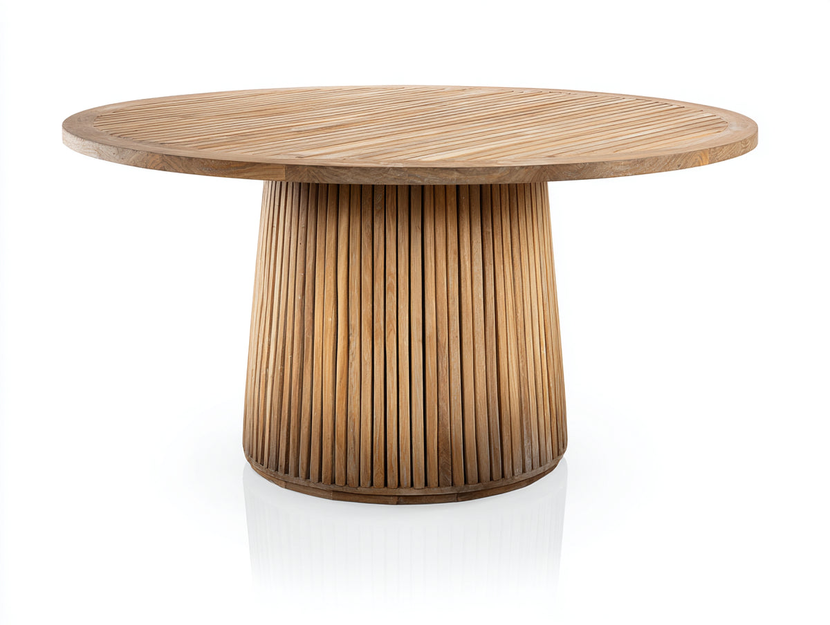 Mesa de jardín de madera 160x160x75 cm color madera natural - Diseño redondo moderno para exterior