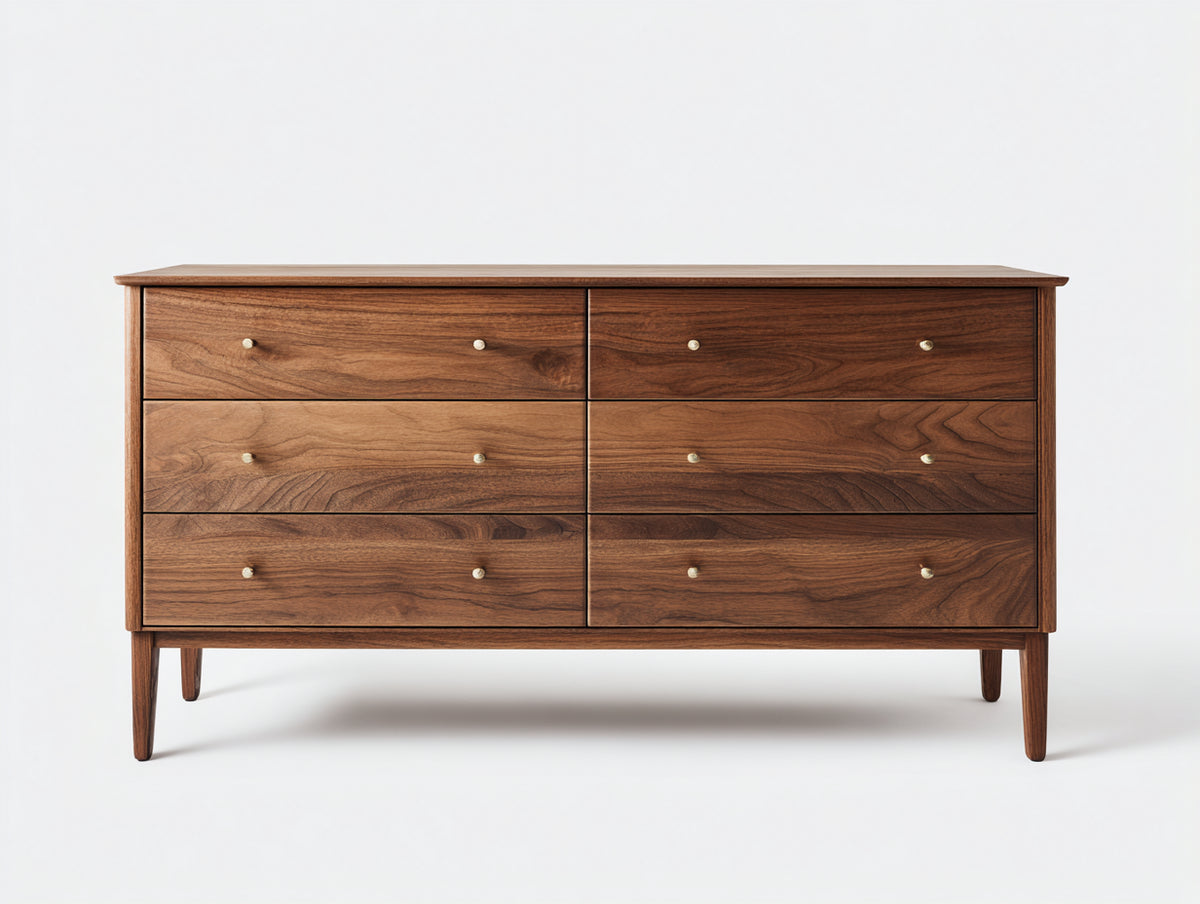 Cómoda 160x40x80 cm - madera marrón - diseño moderno con 6 cajones para dormitorio