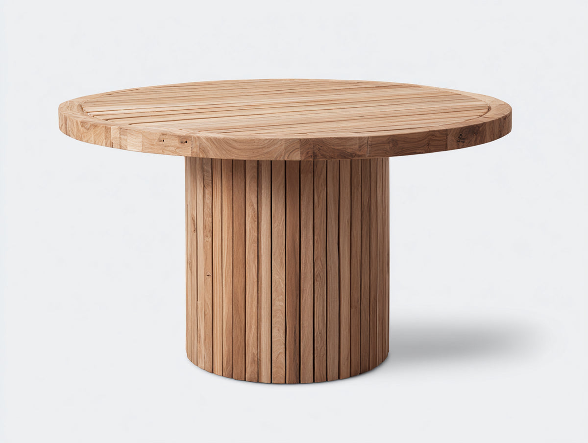 Mesa de jardín redonda 180x180x75 cm - madera natural - diseño contemporáneo para exterior