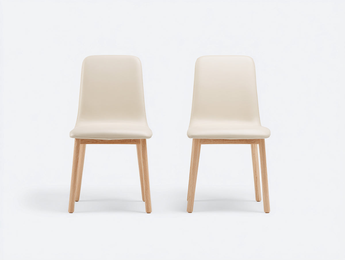 Sillas de comedor tapizadas 48x55x82 cm color beige y madera natural - Diseño moderno con patas de madera
