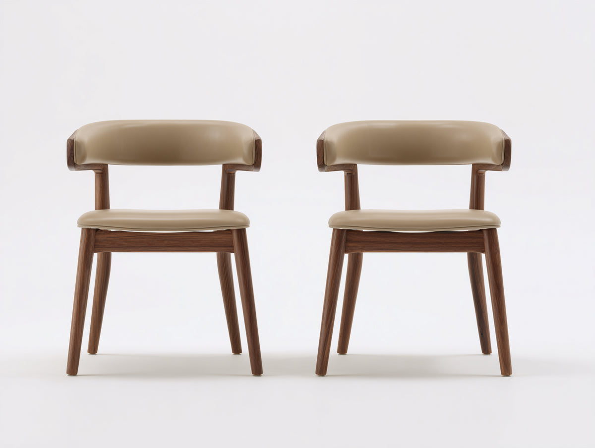 Sillas de comedor de madera y piel sintética beige 55 x 60 x 80 cm - color beige y madera natural - diseño moderno con respaldo acolchado