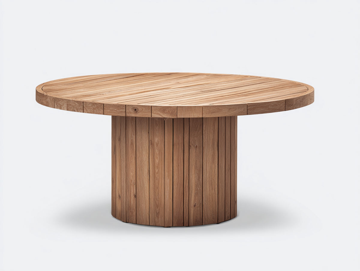 Mesa de jardín de madera 140x140x75 cm color madera natural - Diseño redondo moderno para exterior