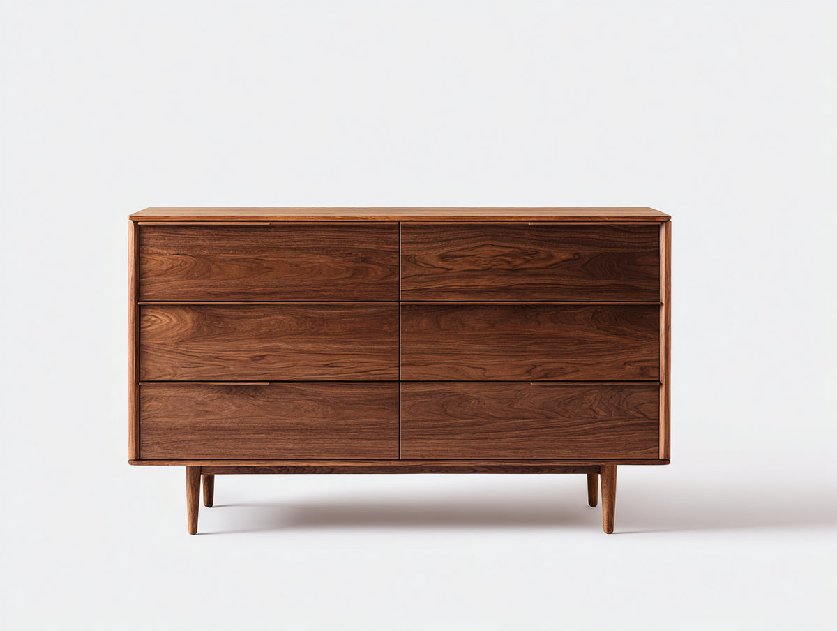 Cómodas de madera 150x45x95 cm - Marrón nogal - Diseño moderno con 6 cajones