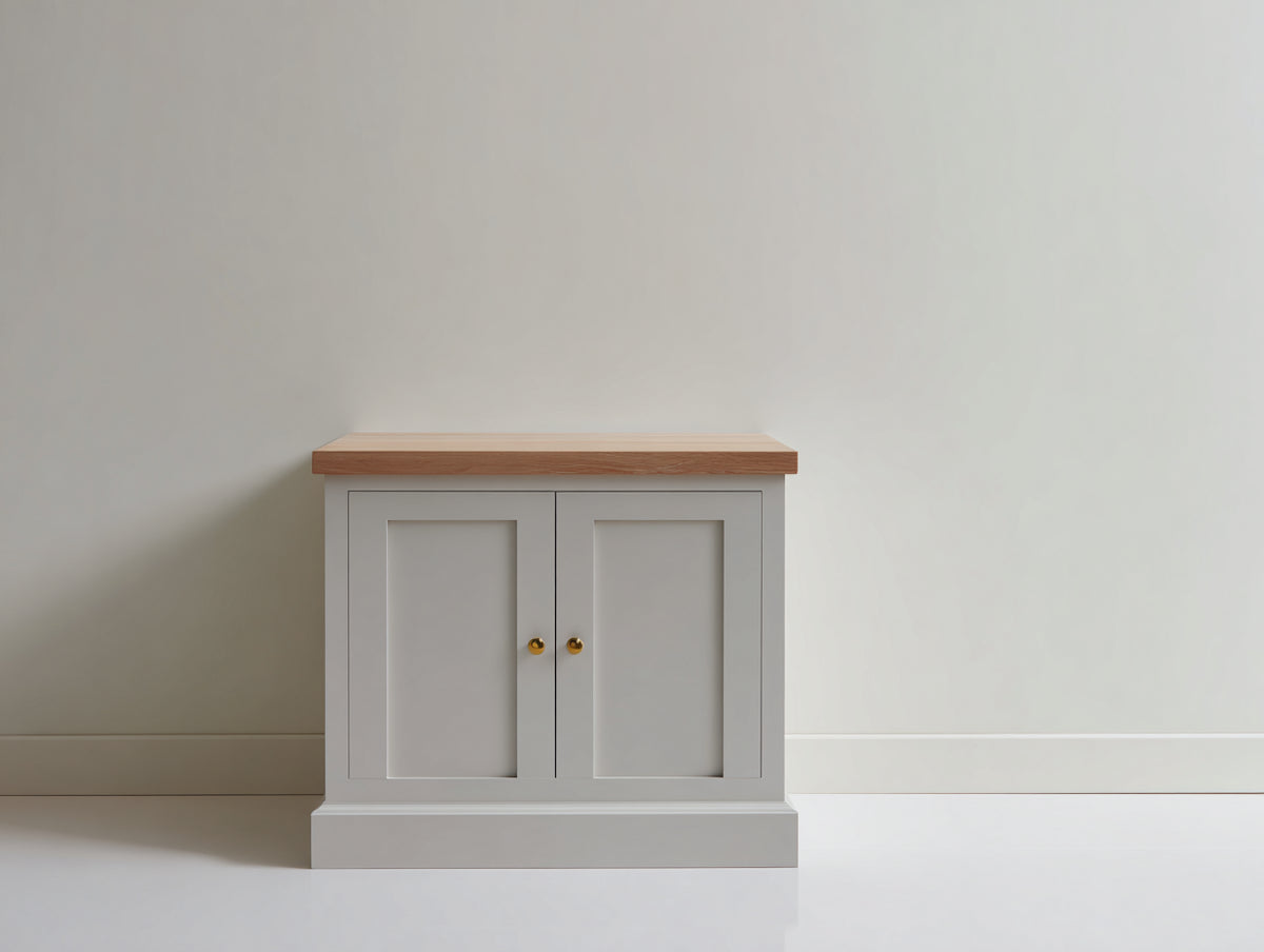 Aparador 90x35x80 cm - gris y madera natural - diseño clásico con 2 puertas para salón