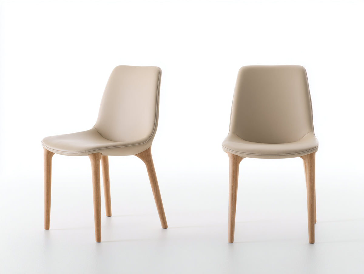 Sillas de comedor de piel sintética beige y madera natural 55 x 60 x 82 cm - color beige y madera natural - diseño moderno ergonómico