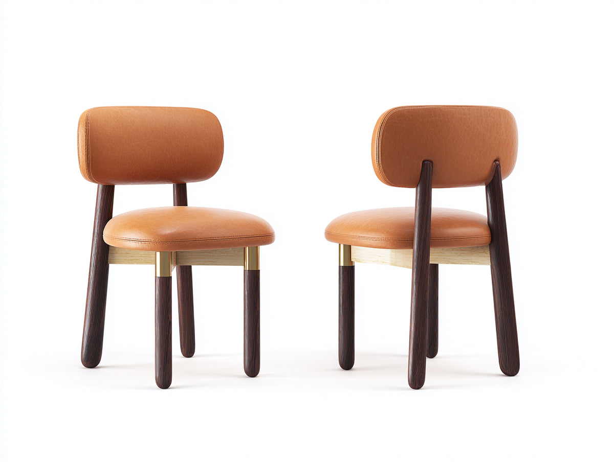 Sillas de comedor 52x55x82 cm - tapizado marrón y estructura de madera oscura - estilo moderno para salón
