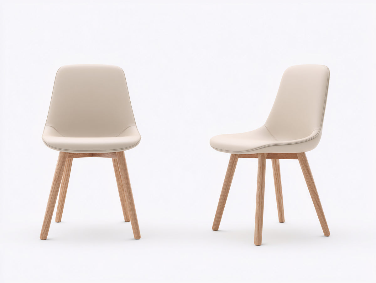 Sillas de comedor tapizadas 48x55x86 cm - Beige y madera natural - Diseño moderno con respaldo curvo