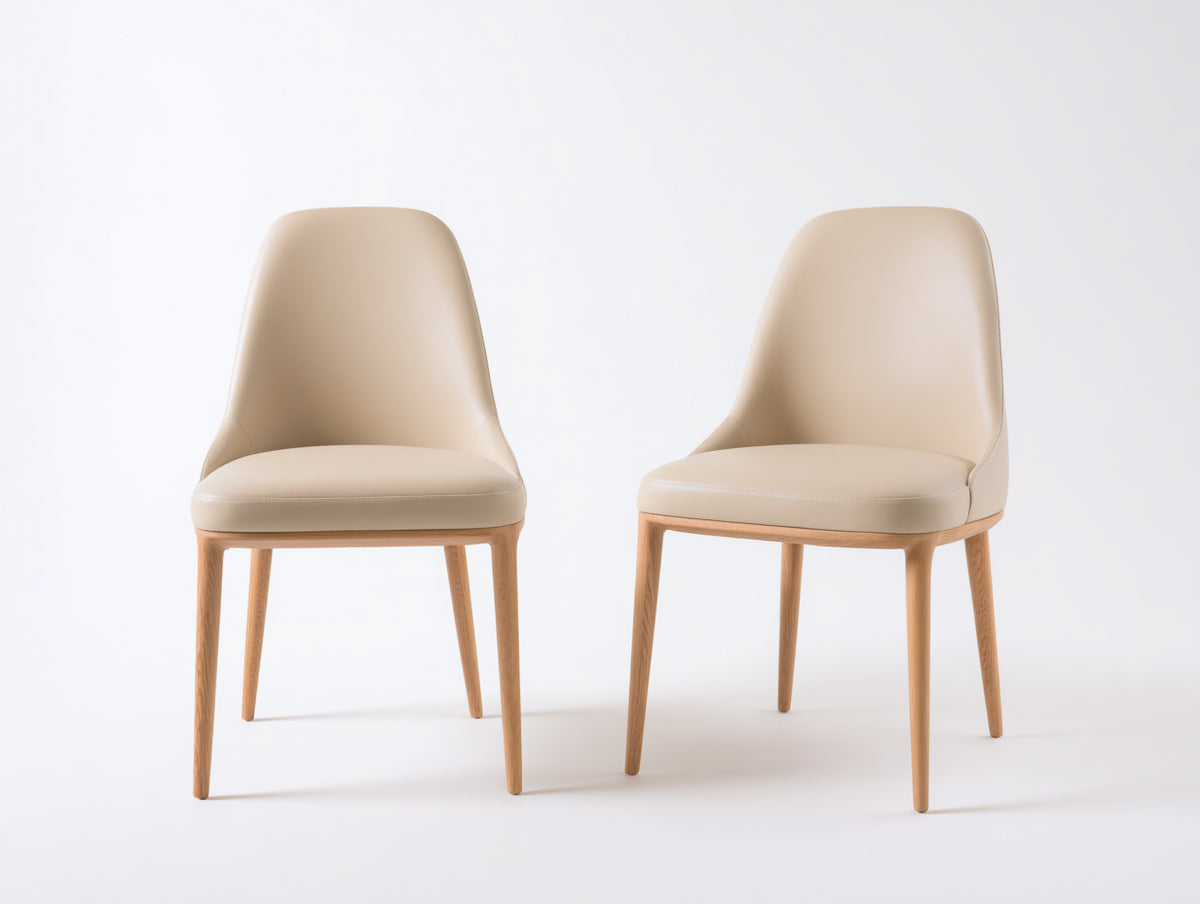 Sillas de comedor tapizadas 50x55x82 cm color beige y madera natural - Diseño moderno con patas de madera
