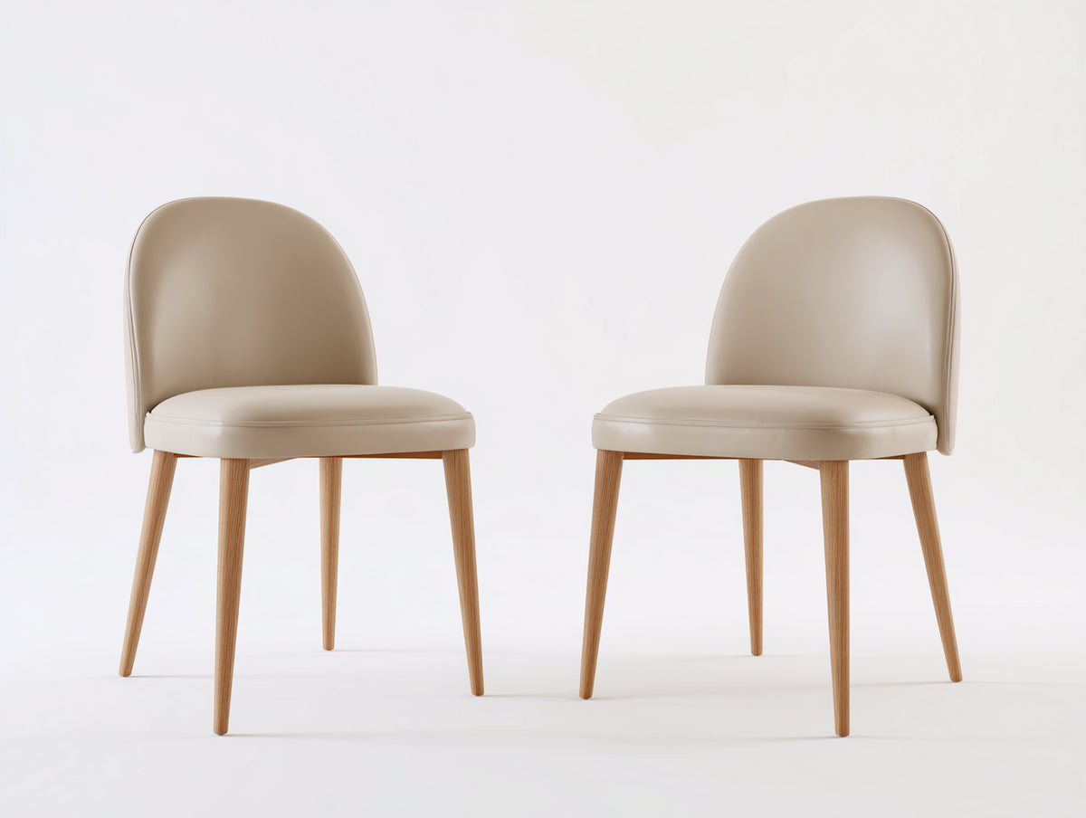 Sillas de comedor tapizadas 50x56x84 cm - Beige y madera natural - Diseño moderno con respaldo redondeado