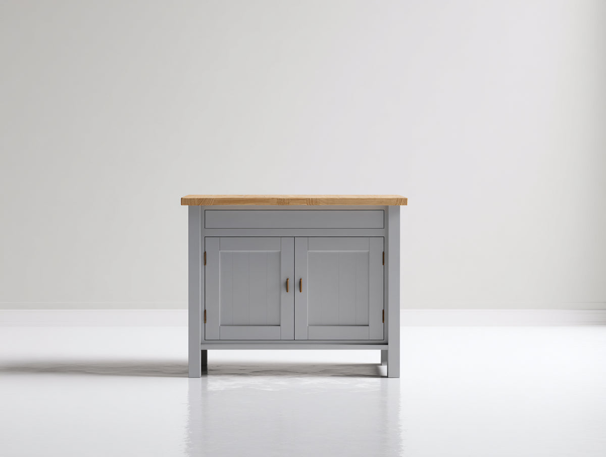 Aparador de madera 120x40x90 cm color gris y madera natural - Estilo rústico moderno con 1 cajón y 2 puertas
