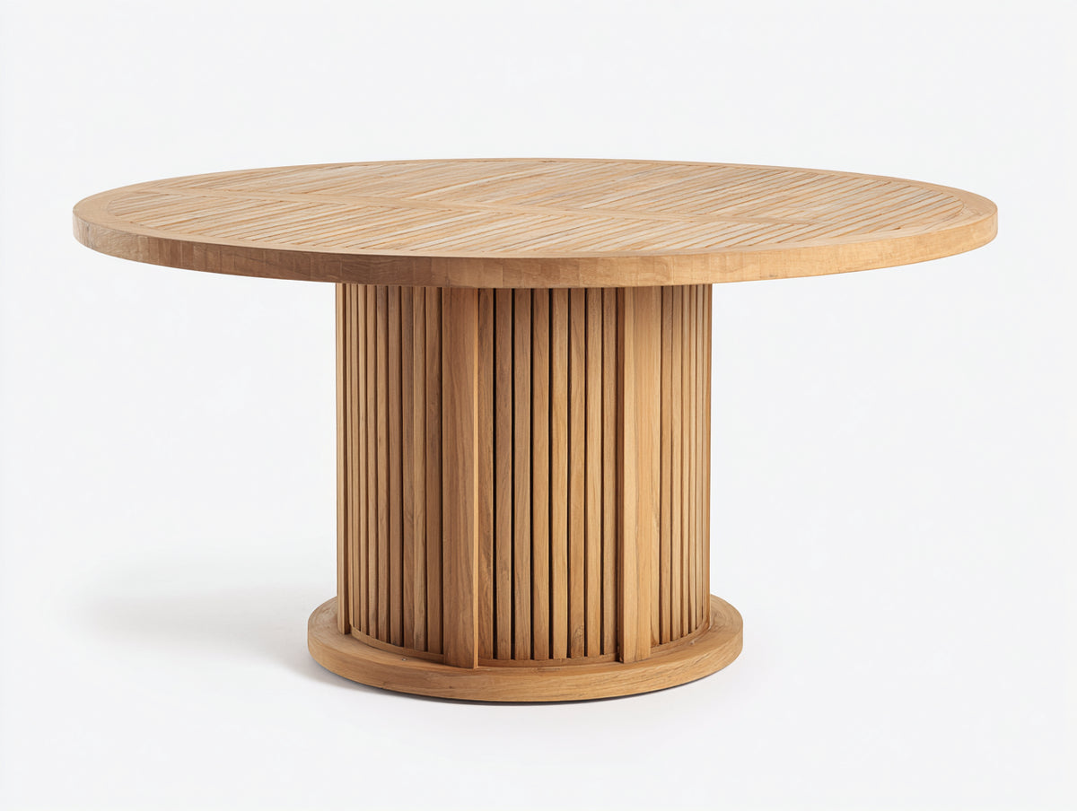 Mesa de jardín de madera natural redonda 120 x 120 x 75 cm - color madera natural - diseño moderno para exterior