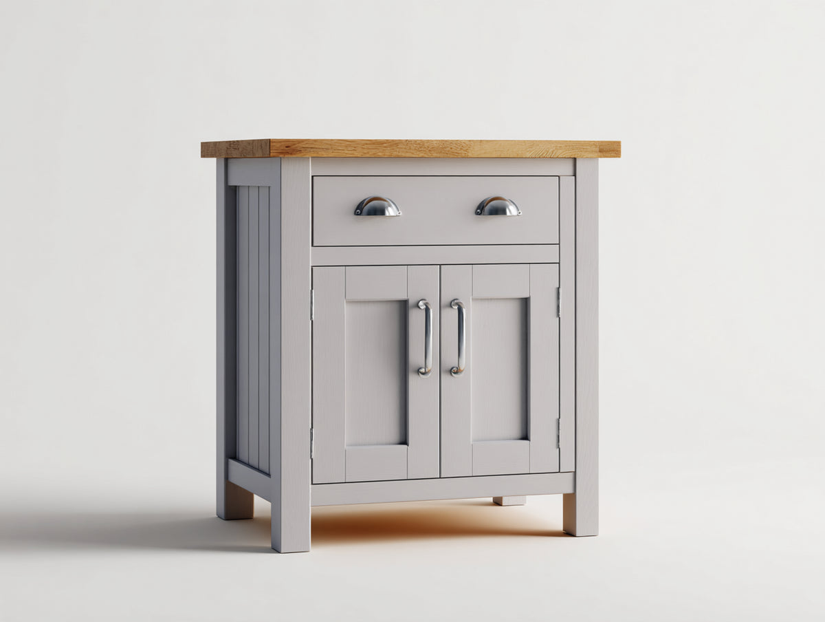 Aparadores de madera 85x40x100 cm - Gris y madera natural - Diseño moderno con 1 cajón y 2 puertas