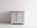 Aparador de 2 puertas 90 x 40 x 85 cm con diseño clásico y acabado combinado en madera natural - color gris y madera natural - estilo elegante