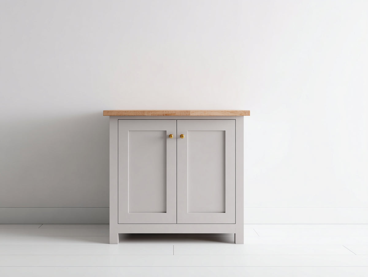 Aparador de 2 puertas 90 x 40 x 85 cm con diseño clásico y acabado combinado en madera natural - color gris y madera natural - estilo elegante