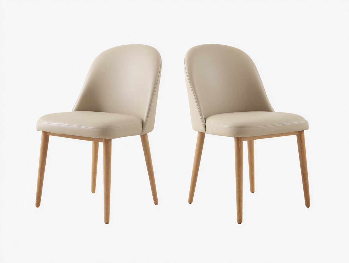 Sillas de comedor de piel sintética 55x60x80 cm - color beige y madera natural - estilo moderno