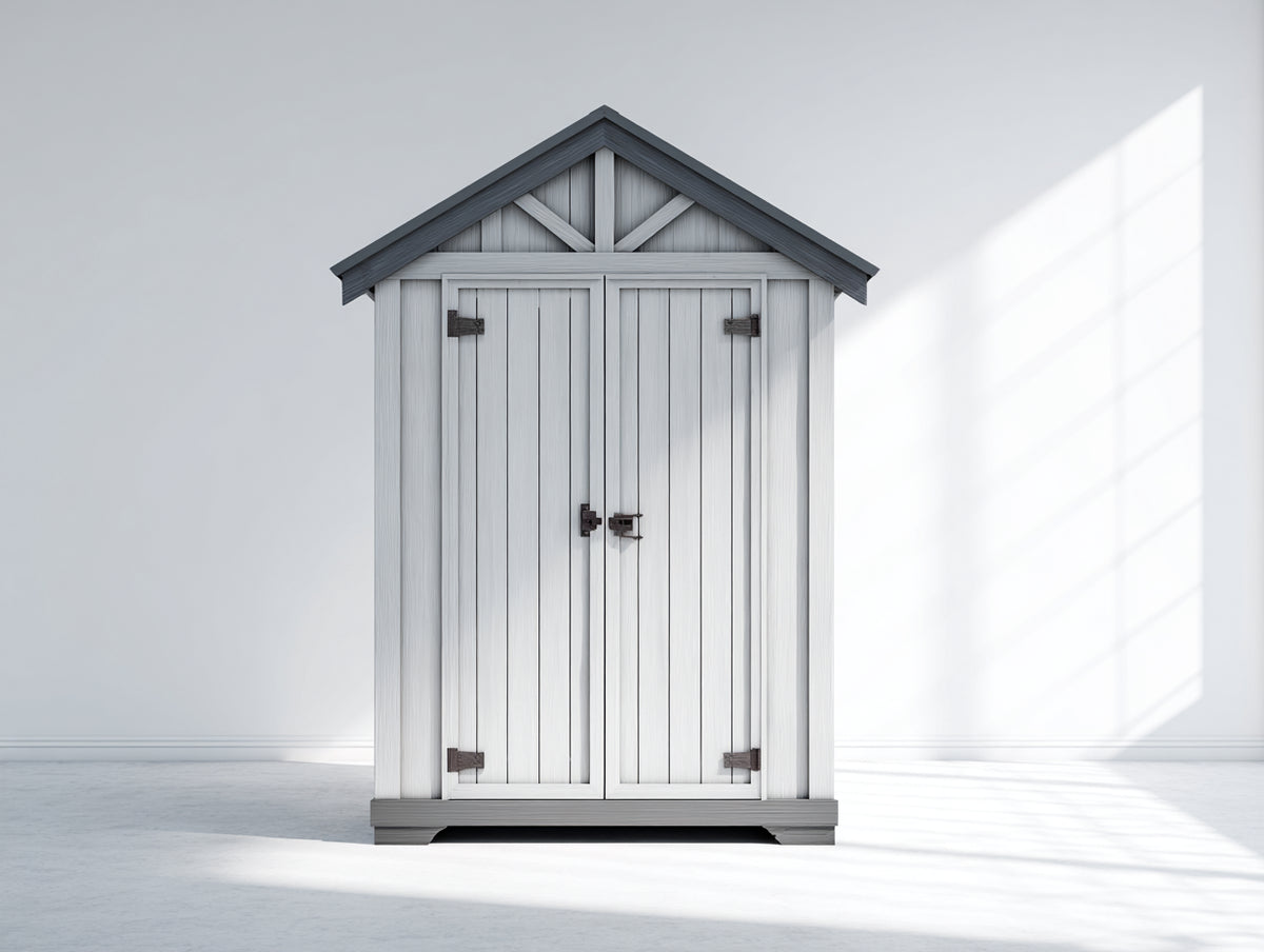 Casetas de jardín de madera 150x90x210 cm - Blanco y gris oscuro - Diseño clásico con 2 puertas y tejado a dos aguas