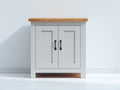 Aparador de 2 puertas 100 x 40 x 90 cm con diseño clásico y acabado en madera natural - color gris y madera natural - estilo rústico elegante