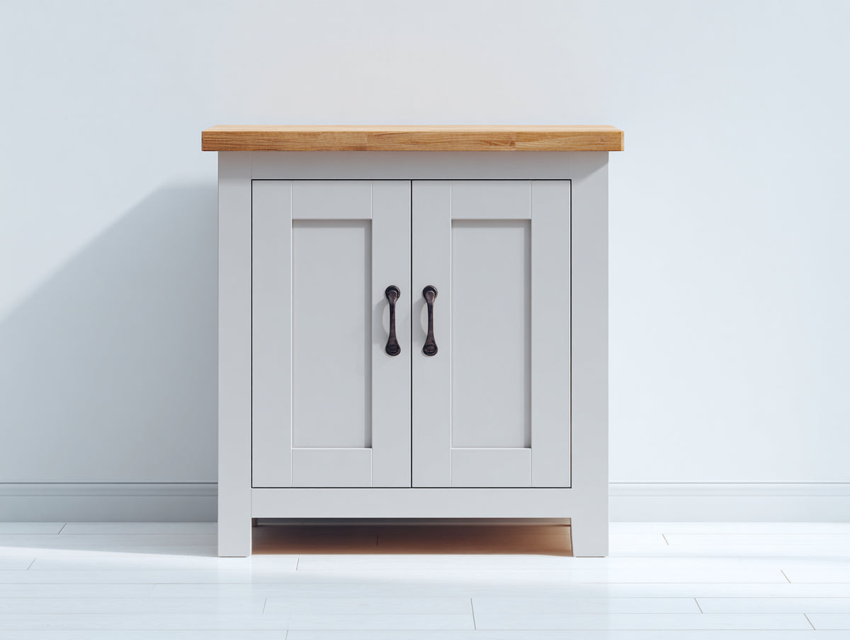 Aparador de 2 puertas 100 x 40 x 90 cm con diseño clásico y acabado en madera natural - color gris y madera natural - estilo rústico elegante